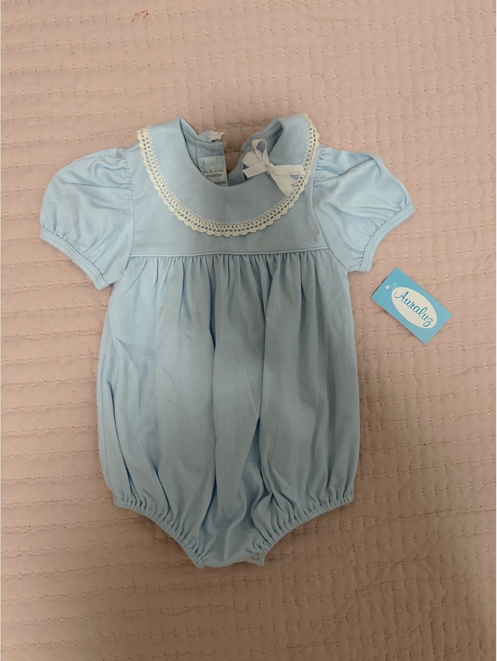 Auraluz Baby Girl 12M Blue Knit Bubble Romper NWT